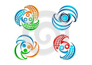 Connection logo,balance communication icon, modern technology symbol and teamwork concept design