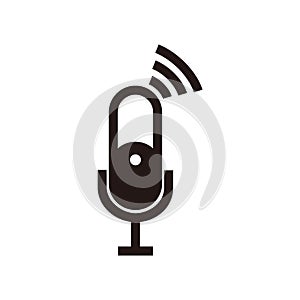 Connection microphone silhouette icon for broadcast or podcast sign
