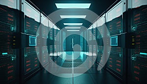 Connection network in servers data center room storage systems. Generative AI