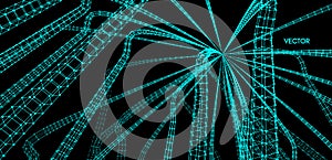 Connection structure. Wireframe vector illustration. 3d abstract background. Optical fiber