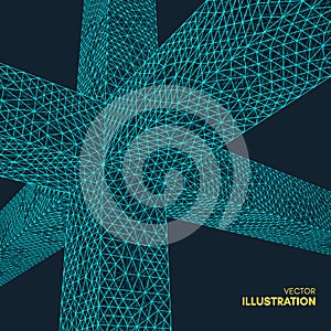 Connection structure. Wireframe vector illustration. 3d abstract background