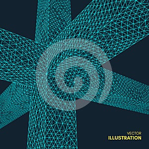 Connection structure. Wireframe vector illustration. 3d abstract background.