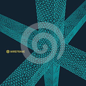 Connection structure. Wireframe vector illustration. 3d abstract background