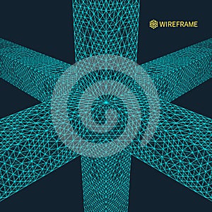 Connection structure. Wireframe vector illustration. 3d abstract background.