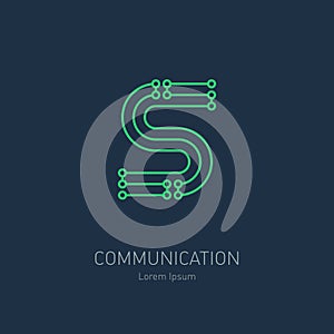 Connection System - vector logo design template, letter S. Data