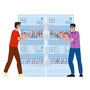 connection technician connecting cable vector