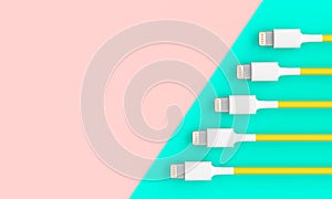 Connection usb cables on bicolor background photo
