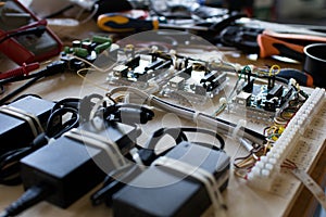 Connections of a circuit that manages LED strips in an interactive lighting prototype. Microcontroller in