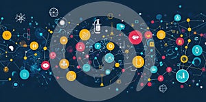 Connections and data network. Technology nodes connecting with Abstract Art