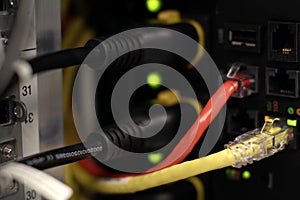 Connections of Internet cables with servers.