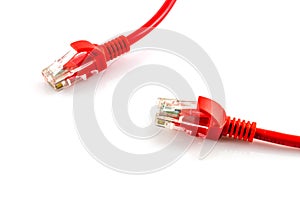 Connections of red network cable red lan cable