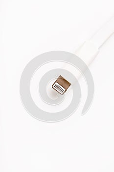 Connector lightning on a white background. This is a proprietary connector used to connect mobile devices to well-known host