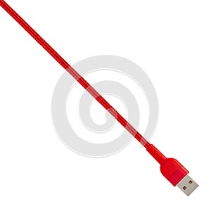 connector with USB cable, red, isolated on white background