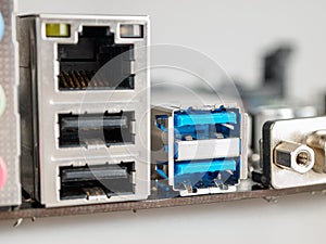 Connectors on the computer on the motherboard for connecting USB 3.0 and 2.0, high-speed sockets