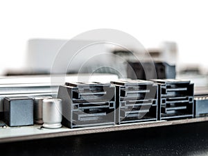 Connectors, slots for connecting data storage drives to the motherboard of a desktop computer, sata connector