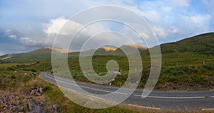 The Conor Pass is the highest mountain pass in Ireland. Panorama photo