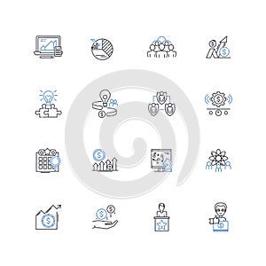 Conquer a business line icons collection. Ambition, Strategy, Innovation, Persistence, Courage, Focus, Resilience vector photo