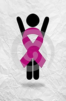 Conquering Ribbon woman jumping Cancer breast