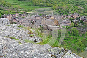 Large view on Conques city, Aveyron, france photo