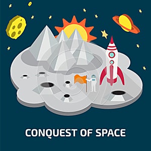 Conquest of space of the Moon. Space isometric elements.