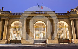 The Conseil d Etat Council of State at night , Paris, France.