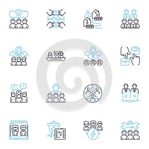 Consensus and agreement linear icons set. Harmony, Accordance, Unity, Agreement, Collaboration, Consensus, Compromise