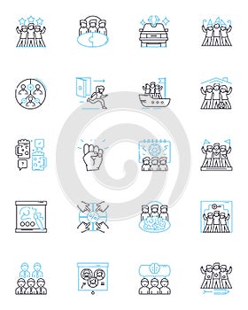 Consensus and agreement linear icons set. Harmony, Accordance, Unity, Agreement, Collaboration, Consensus, Compromise