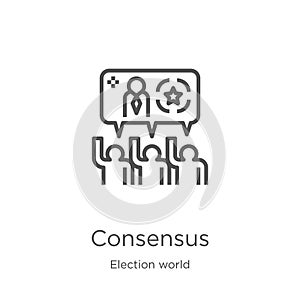 consensus icon vector from election world collection. Thin line consensus outline icon vector illustration. Outline, thin line