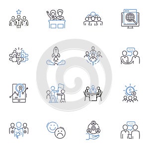 Consensus work line icons collection. Collaboration, Agreement, Unity, Cooperation, Negotiation, Compromise, Commonality