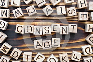 consent age wooden cubes with letters