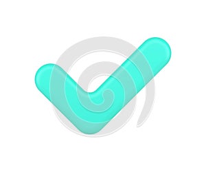 Consent check mark 3d icon. Turquoise symbol of user approval and trust
