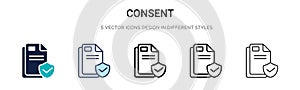 Consent icon in filled, thin line, outline and stroke style. Vector illustration of two colored and black consent vector icons