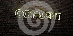 CONSENT -Realistic Neon Sign on Brick Wall background - 3D rendered royalty free stock image