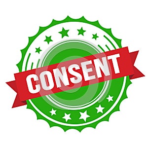 CONSENT text on red green ribbon stamp