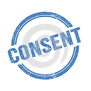 CONSENT text written on blue grungy round stamp