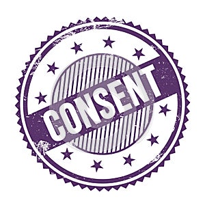 CONSENT text written on purple indigo grungy round stamp