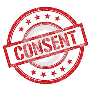 CONSENT text written on red vintage stamp