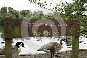 Conservation area no fishing sign