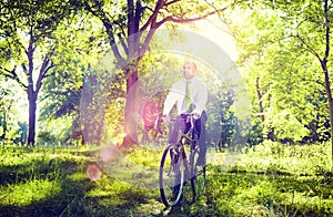 Conservative Businessman Bike Bicycle Eco Friendly Concept photo