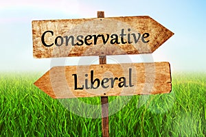 Conservative & liberal Double Road signpost