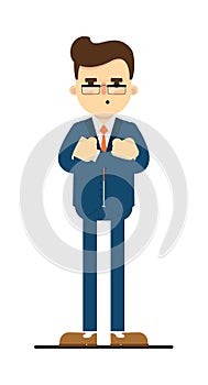 Considerate businessman with hands crossed gesture