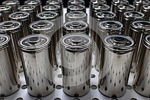 A consignment of new modern high-capacity lithium-ion cells. A prototype of new batteries on a laboratory table photo