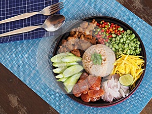 Khao khluk kapi is a Famous Thai food. photo