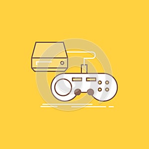 Console, game, gaming, playstation, play Flat Line Filled Icon. Beautiful Logo button over yellow background for UI and UX,