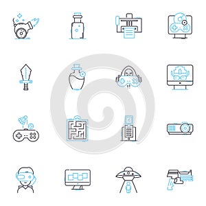 Console market linear icons set. Playstation, Xbox, Nintendo, Gaming, Hardware, Software, Entertainment line vector and