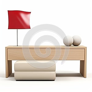 Console Table 3d Render With Beige Ottoman Flag