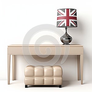 Console Table 3d Render With Beige Ottoman Flag