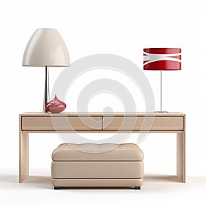 Console Table 3d Render With Beige Ottoman Flag