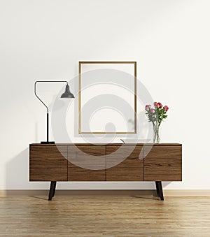 Console table on wood floor photo