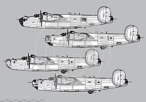 Consolidated B-24 Liberator. Vector drawing of World War 2 bomber. Image for illustration and infographics